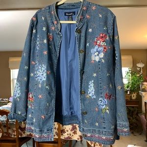 Denim & Co Embroidered Lines Blue Jean Jacket